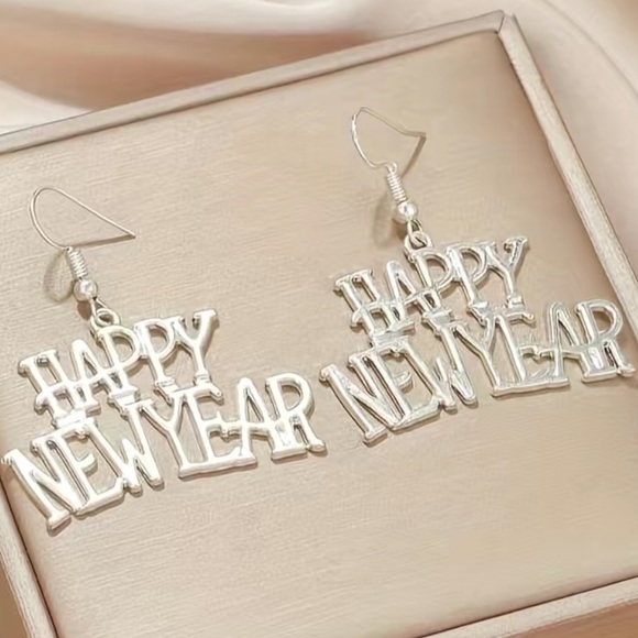 Silver Happy New Year Earrings - Picture 4 of 6
